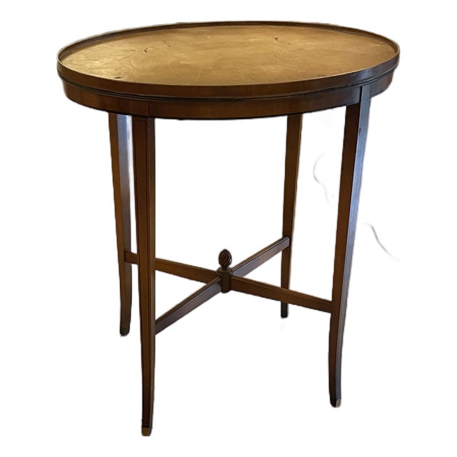 Vintage Grand Rapids Mahogany Oval Side Table With Leather For Sale