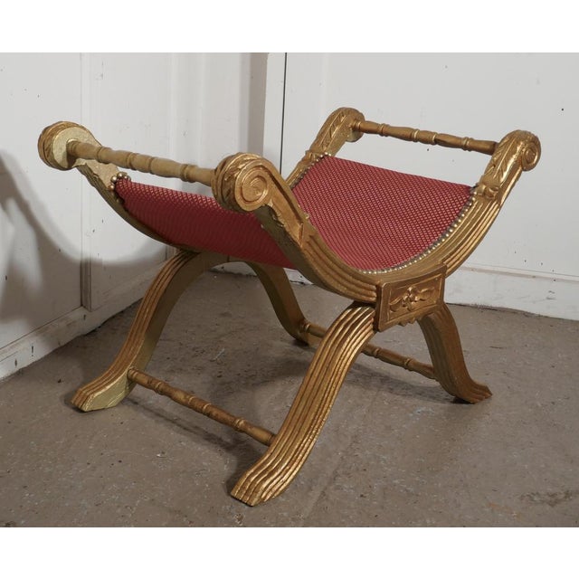 19th Century Empire Style Gilt X Frame Stool, 1880s For Sale - Image 4 of 7