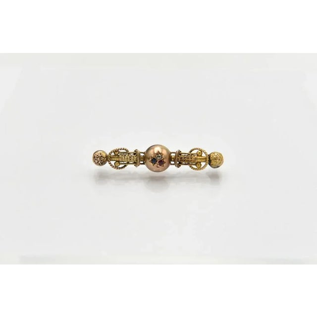 Metal Late 19th Century Gold Brooch with Diamond, Ruby and Sapphire For Sale - Image 7 of 7