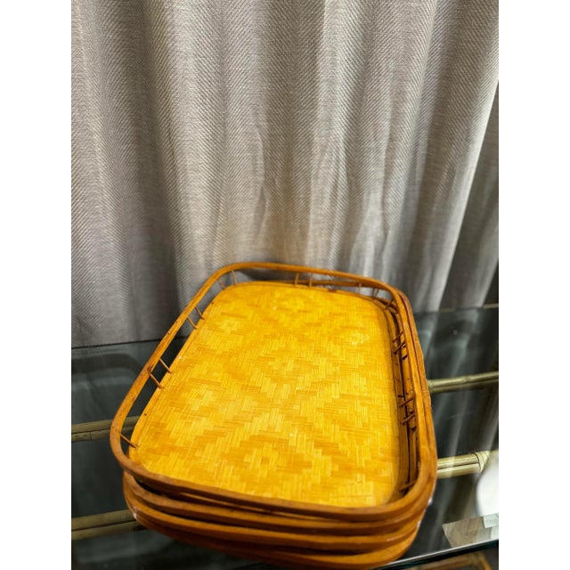 Campaign Bamboo Trays S/4 For Sale - Image 3 of 4