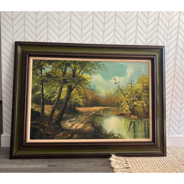 Mid-Century Modern Philip Cantrell Michigan Born Artist Original Oil on Canvas Framed Midwest Landscape Midcentury Extra Large Artwork For Sale - Image 3 of 12