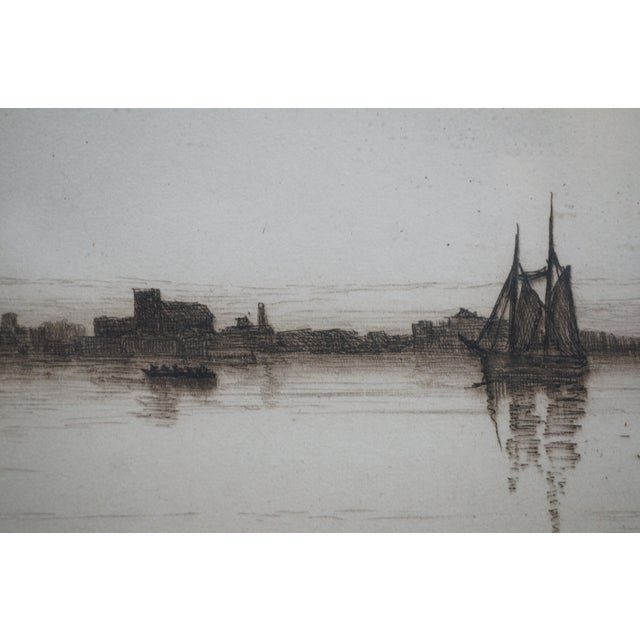 Antique Charles Mielatz Signed Rhode Island Fishing Boat Harbor Etching 27" For Sale - Image 13 of 15