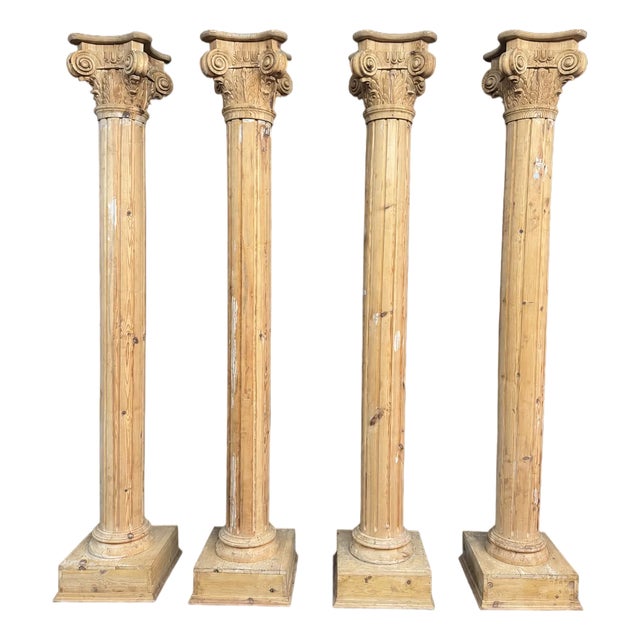 Set of Four Monumental Corinthian Style Pine Architectural Columns For Sale