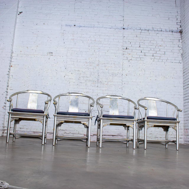 Late 20th Century Ming Treasures Yoke Back Gold/Silver Leaf Dining Chairs by Drexel Heritage Set of 4 For Sale - Image 16 of 18