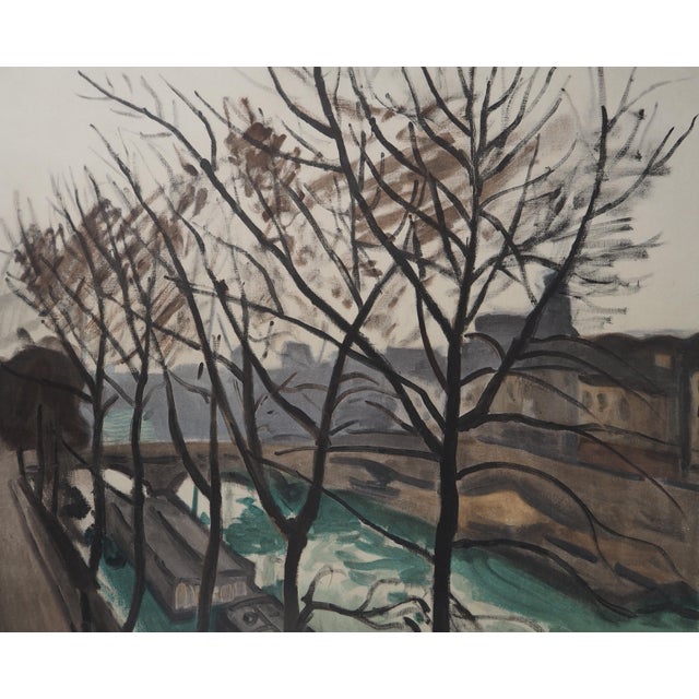 Lithograph Washhouse Boats and Pont Neuf Poster in the style of Albert Marquet, 1960s For Sale - Image 7 of 8