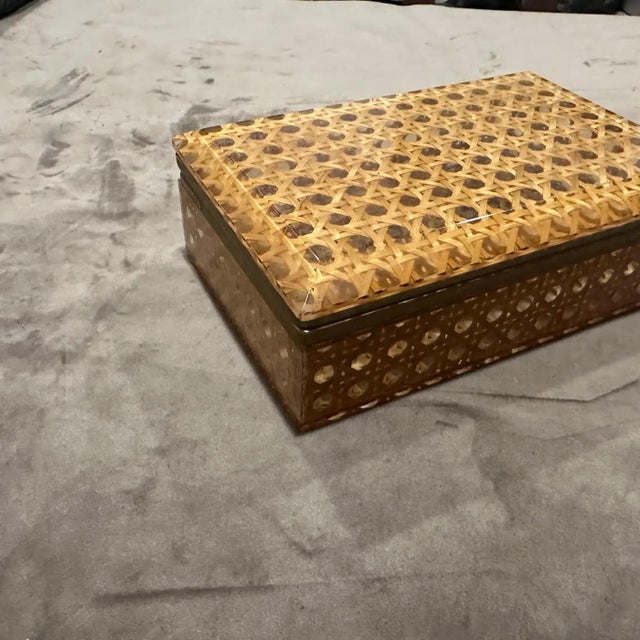 1980s Plexiglass and Vienna Straw Rectangular Box in the Manner of Dior Home For Sale - Image 10 of 13