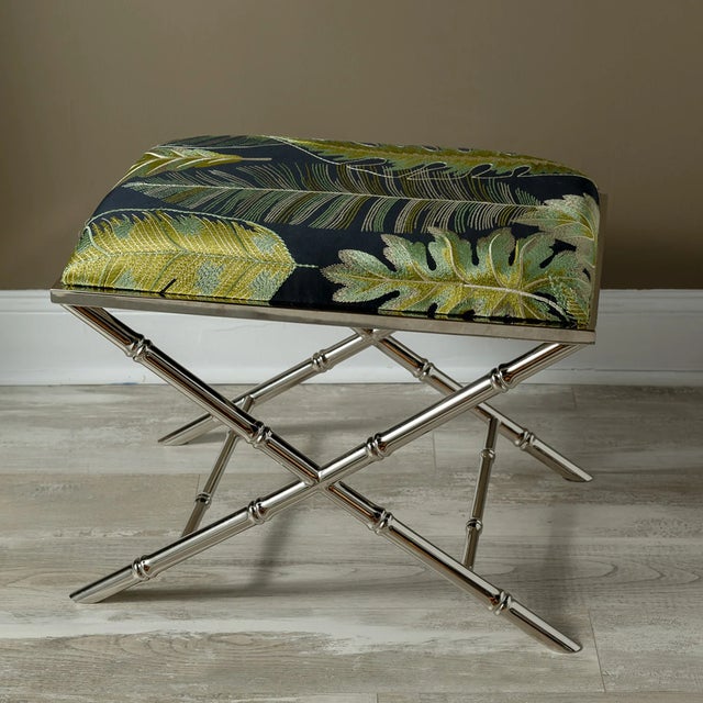 Port 68 Lauderdale Nickel Bamboo Leg Bench, Forest For Sale - Image 4 of 5
