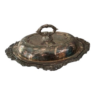 Wallace Baroque 287 Silver Plate Covered Dish Converts to 2 Servers Ornate Vintage For Sale