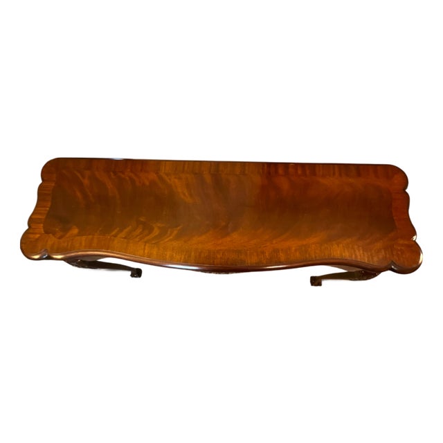 1980s Henkel-Harris Virginia Galleries Carved Flame Mahogany Chippendale Sofa Console Table With Ball and Claw Feet For Sale