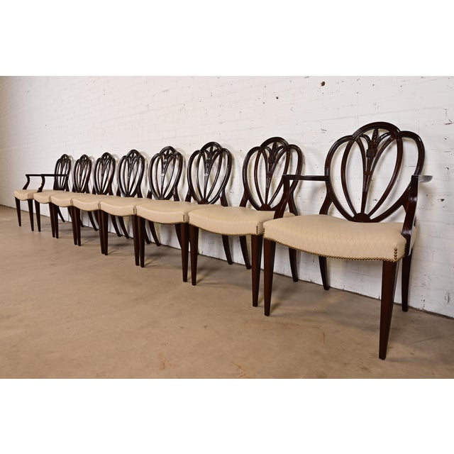 Baker Furniture Style Georgian Carved Mahogany Shield Back Armchairs, Pair For Sale - Image 11 of 12