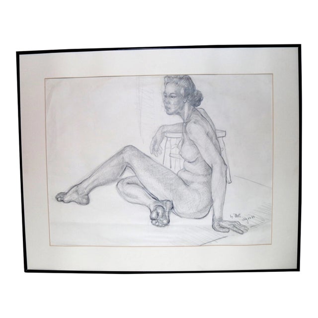 Vintage Original Fleet 1937 Pencil Figural Figure Nude Lady Woman Drawing Sketch For Sale