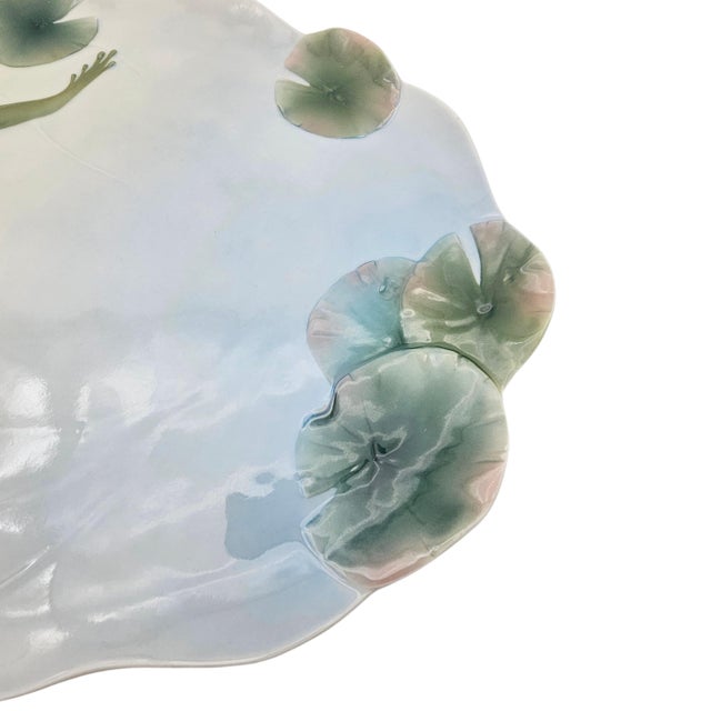 Ivory Late 20th Century Franz Porcelain Amphibia Xpi-690 Sculpted Frog and Lily Pad Platter For Sale - Image 8 of 11