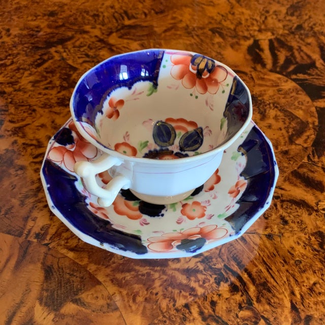 Victorian Antique English Imari Porcelain Tea Cup and Saucer For Sale - Image 3 of 8