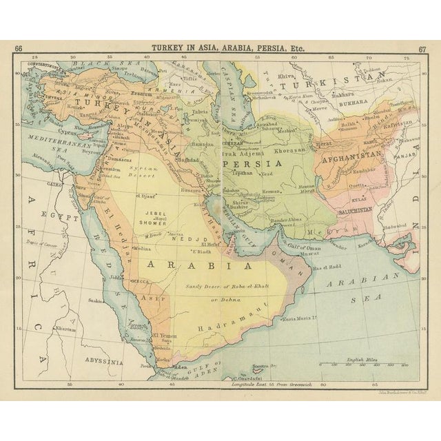 Antique Map of Turkey in Asia, Arabia and Persia, 1890s For Sale - Image 3 of 9