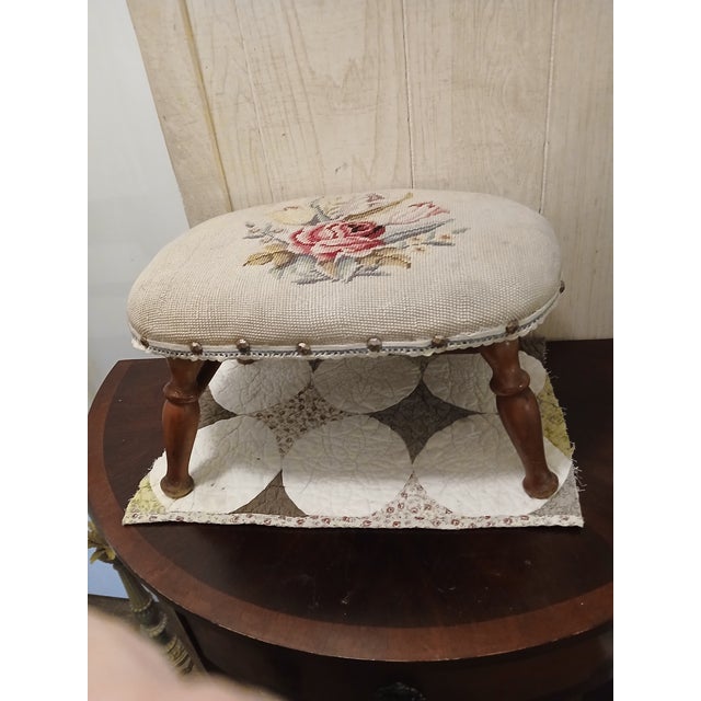 1950s Mid Century Victorian Style Needlepoint Foot Stool For Sale - Image 12 of 14