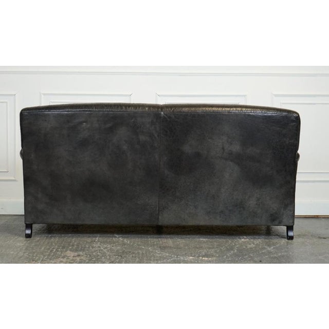 Howard Style Heritage Grey Leather Sofa For Sale - Image 13 of 15