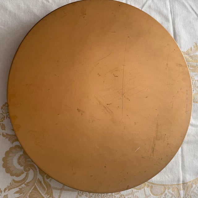 Vintage Toleware Gold Floral Greek Key Round Tray For Sale - Image 9 of 10