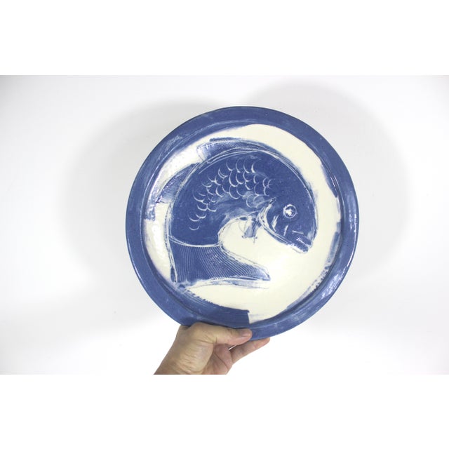 1980s Vintage Hand Painted Fish Pottery Plate For Sale - Image 5 of 8