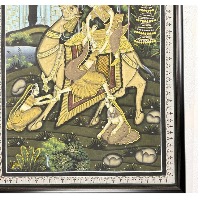 Mid 20th Century Vintage Indian Miniature-Style Painting on Woven Cloth – "The Runaway Lovers" Motif For Sale - Image 5 of 6