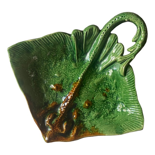 Vintage French Majolica Manta Ray Dish Platter, 1960 For Sale