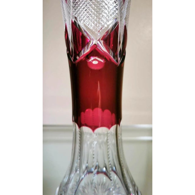 Scarlet Art Deco Saint Louis Style French Cut and Grinded Lead Crystal Vases - a Pair For Sale - Image 8 of 13