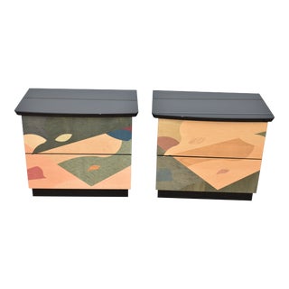 1980s Vintage Carlo Malnati Colorful Italian Made 2 Drawer Nightstands - a Pair For Sale