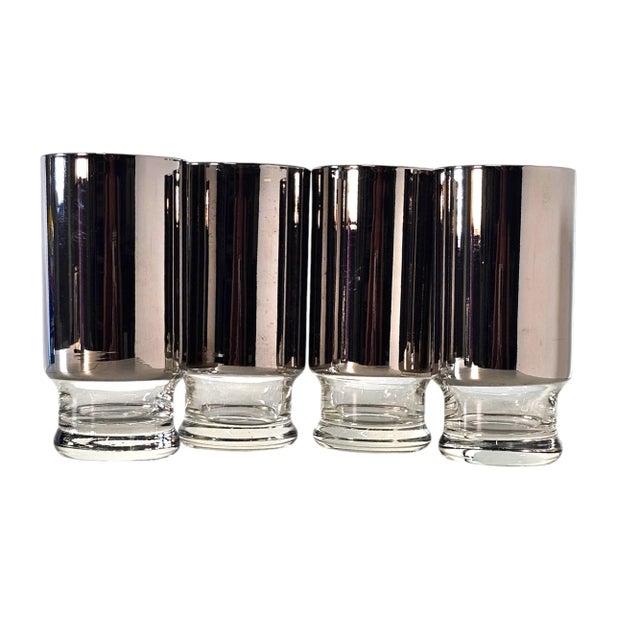Mercury Coated Collins Glasses Footed High Ball Tumblers Silver 5.875" For Sale - Image 4 of 7