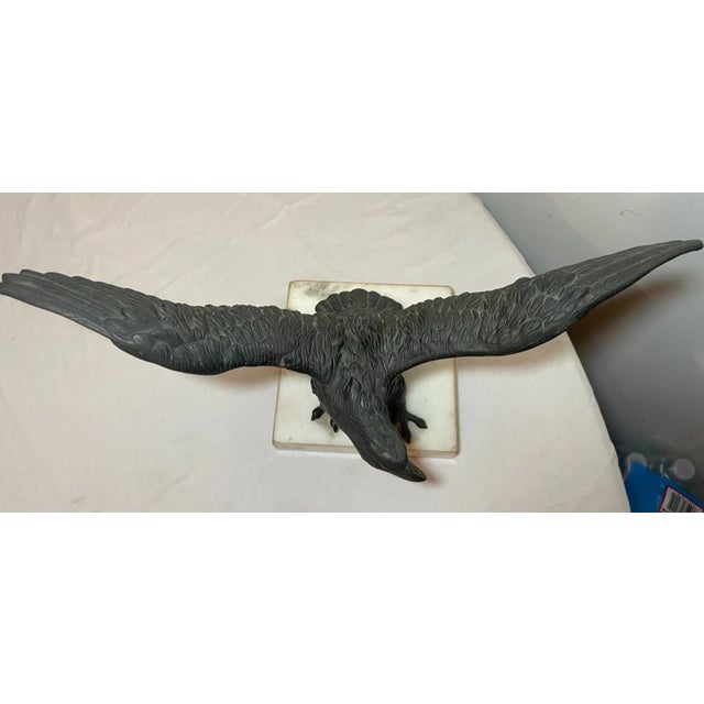 Bronze Antique Solid Bronze Marble Open Winged American Bald Eagle Statue Sculpture For Sale - Image 8 of 13