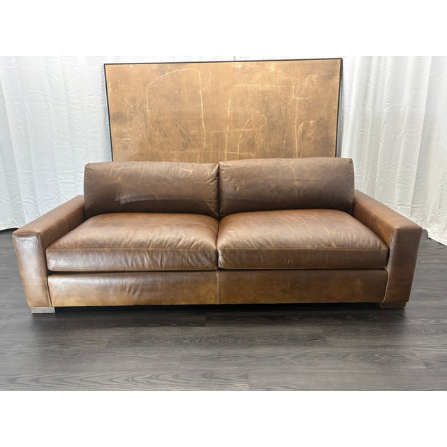 Brown Rh Maxwell Leather 2-Cushion Sofa | Italian Brompton Leather – Cocoa | Down-Feather Fill For Sale - Image 8 of 18