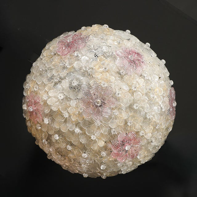 Mid-Century Hand-Blown Rose Murano Glass Florets Chandelier by Barovier & Toso For Sale - Image 16 of 18