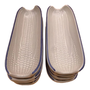 Vintage Pfaltzgraff Yorktowne Blue Corn on the Cob Holder Dish Trays- Set of 8