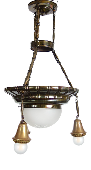 Vintage Hanging Lamp in Patinated Brass and Crystal Glass, 1930s