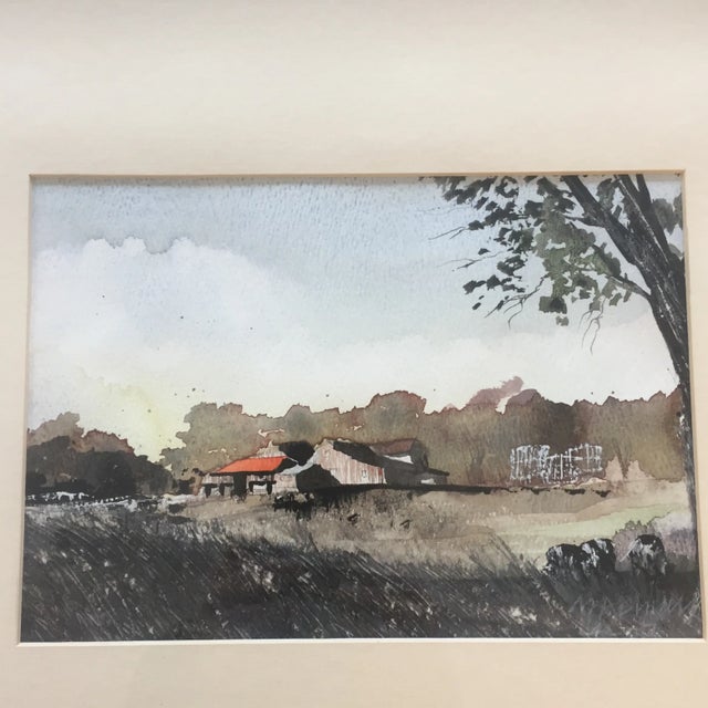 Original watercolor painting on paper Signed in distinctly lower right 7 x 9.5 overall size with frame & mat is 17 x 21