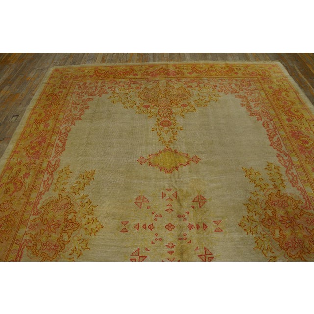 Traditional Stunning Ivory Field Color Intricate Geometric Design Antique Oushak Turkish Rug For Sale - Image 3 of 12