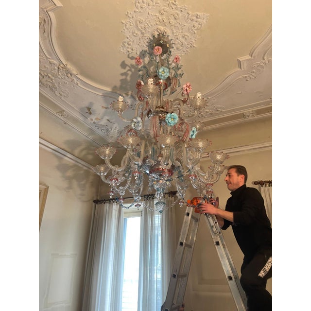 Glass Late 18th Century Eighteen-Light Ca’ Rezzonico Pink White and Blue Chandelier For Sale - Image 7 of 10