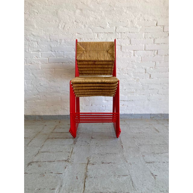 Red Chairs with Natural Straw Seats from Pirela Atelier, 1970s, Set of 6 For Sale - Image 8 of 16