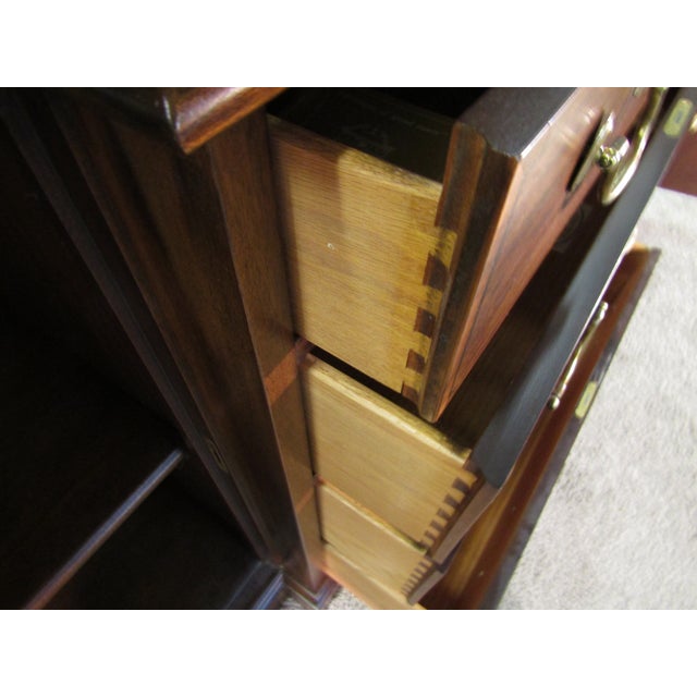 Wood Henkel Harris Solid Mahogany Banded Two Piece China Cabinet For Sale - Image 7 of 13