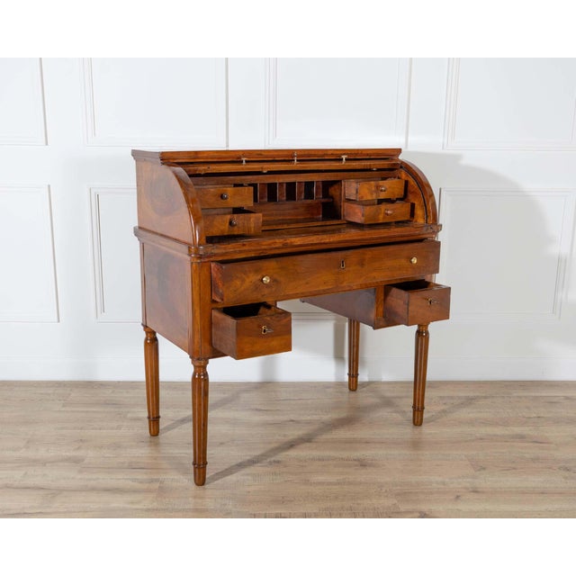 19th-Century Italian Charles X Walnut Cylinder Desk For Sale - Image 9 of 12
