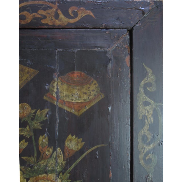 Hand Painted Flower 2 Panel Doors Antique Chinese Cabinet For Sale - Image 11 of 16