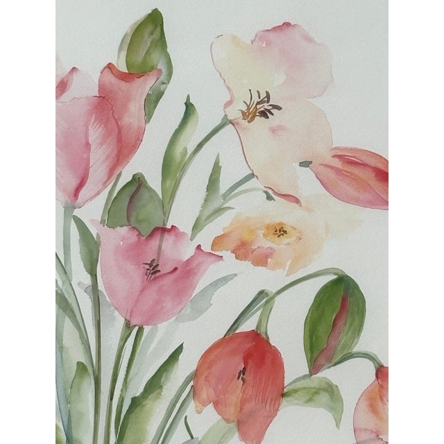 Blooms - Large 1980s Era Original Watercolor on Paper With Fabulous Framing For Sale - Image 6 of 11