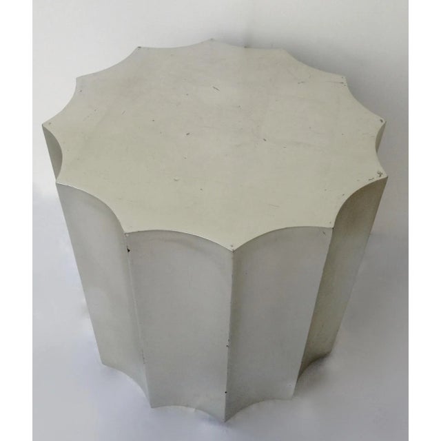 Plastic Vintage C.1980's Sirmos Silver Leaf Doric Column Drum Side, Accent Table For Sale - Image 7 of 13
