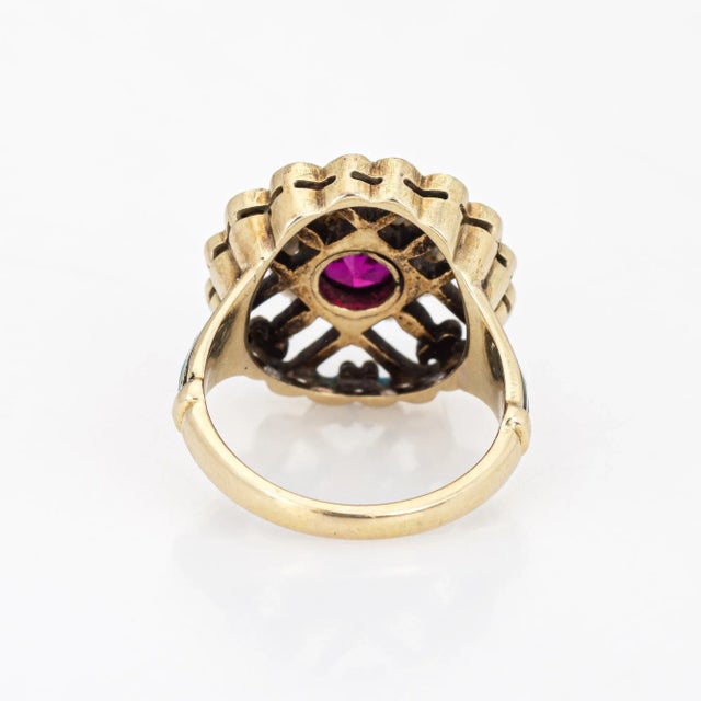 Early 20th Century Early 20th Century Antique Edwardian Enamel Ring Vintage 14k Yellow Gold Seed Pearls size 3 For Sale - Image 5 of 7