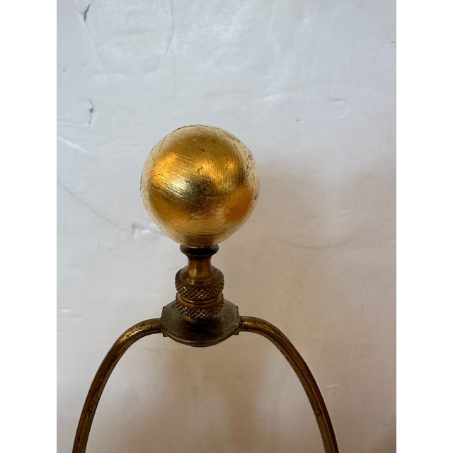 Vintage Porcelain Painted Table Lamps With Brass Overlays -A Pair For Sale - Image 12 of 12