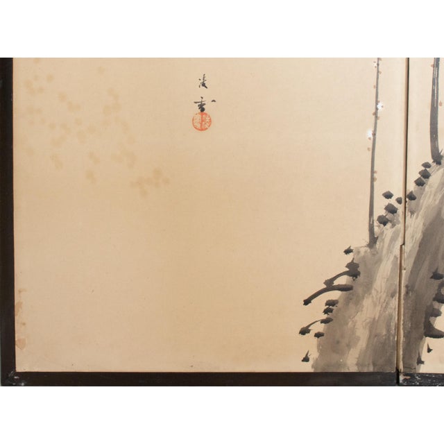 Large Taisho Japanese Byobu Screen "Sparrow and the Plum Tree" by Ryosetsu Kobe For Sale - Image 16 of 18