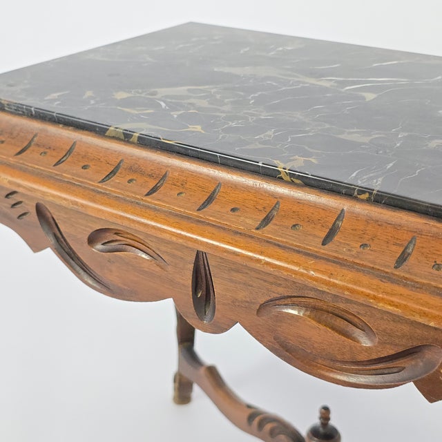 Wood Antique French Louis XV Style Side Table With Black Marble Top For Sale - Image 7 of 8