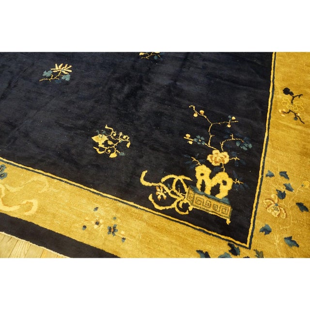 1920s Antique Chinese Wool Blue Rug Art Deco Design Room Size 1920s 9' 1" X 11' 5" For Sale - Image 5 of 10