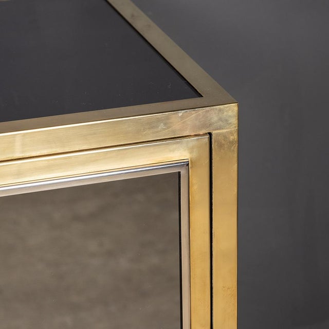Vintage Mirrored Sideboard in Brass by Michel Pigneres, 1970 For Sale - Image 14 of 16