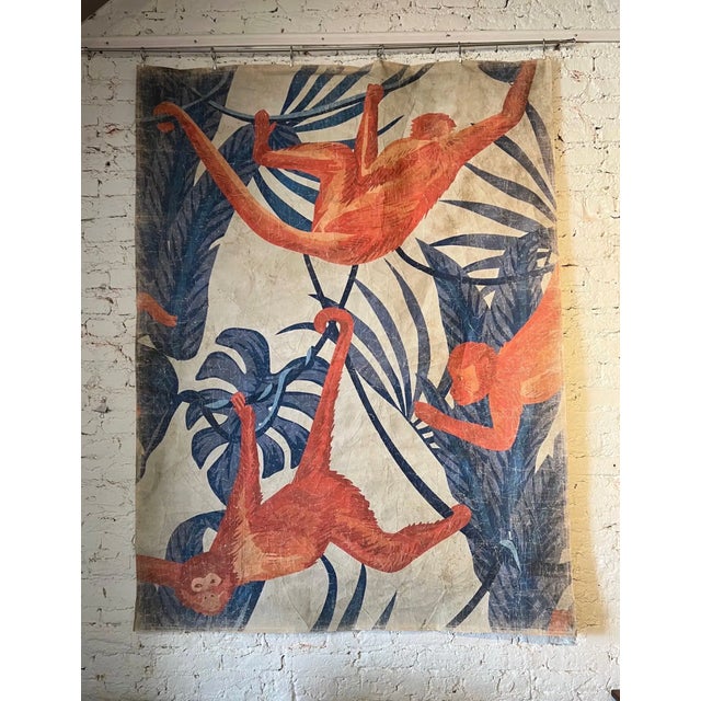 French 1 of 11 Decorative “Antiqued” French Wallpaper Panels of Monkeys, 'Limited Edition' For Sale - Image 3 of 10