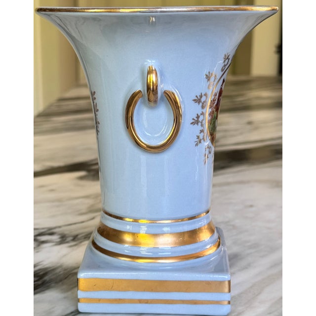 Mid-Century French Blue With Gold Gilt Fragonard Motif Vase For Sale - Image 12 of 18