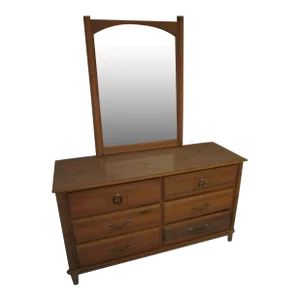 1980s Hollywood Regency Dresser 6 Drawer Honey Color With Mirror
